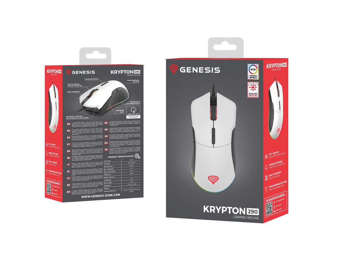 Raton Gaming Genesis Krypton 290 Rgb 6400 Dpi Blanco