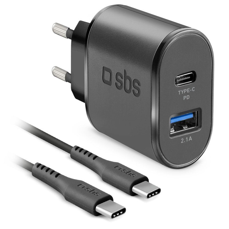 Kit Cargador Pared Sbs 1x 2.1a 1x Tipo C 12/24v Carga Rapida +Cable Tipo C 1,5m