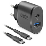 Kit Cargador Pared Sbs 1x 2.1a 1x Tipo C 12/24v Carga Rapida +Cable Tipo C 1,5m