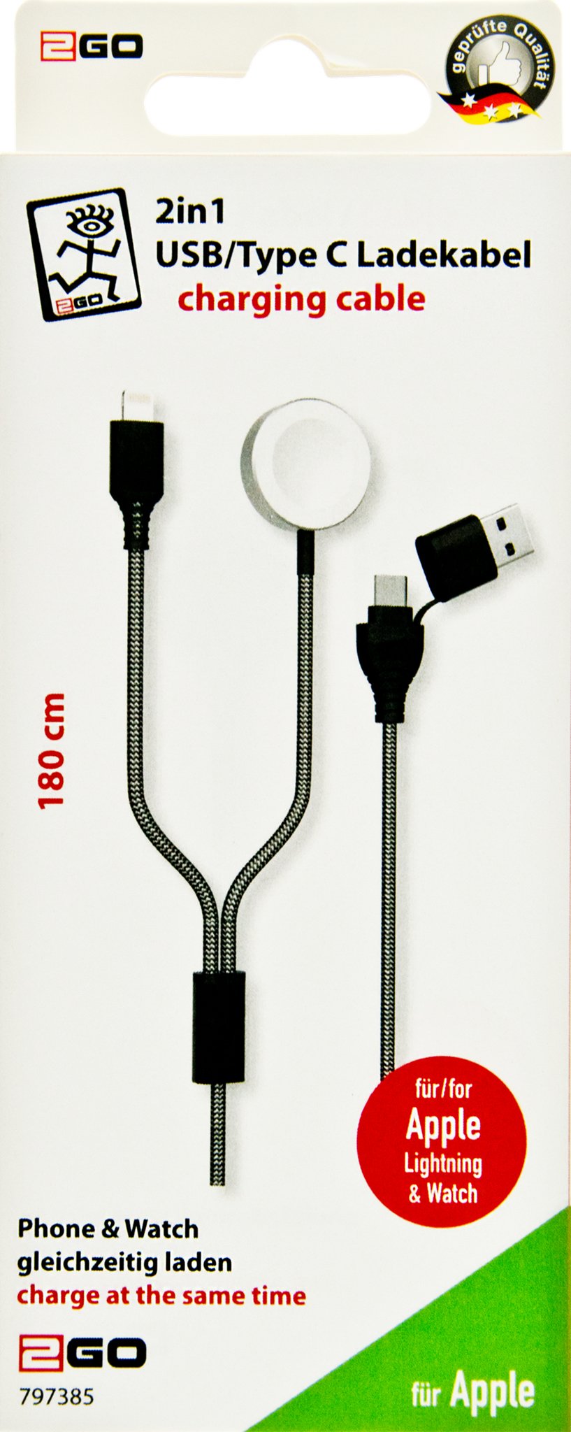 2go 797385 Cable Usb 1,8 M Usb A/Usb C Magsafe 1 Gris
