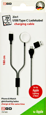 2go 797385 Cable Usb 1,8 M Usb A/Usb C Magsafe 1 Gris