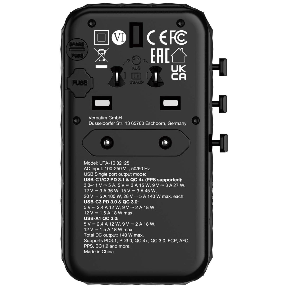 EAN 0023942321255 - Verbatim 32125 cargador de dispositivo móvil Universal Negro Corriente alterna Carga rápida Interior imagen 6