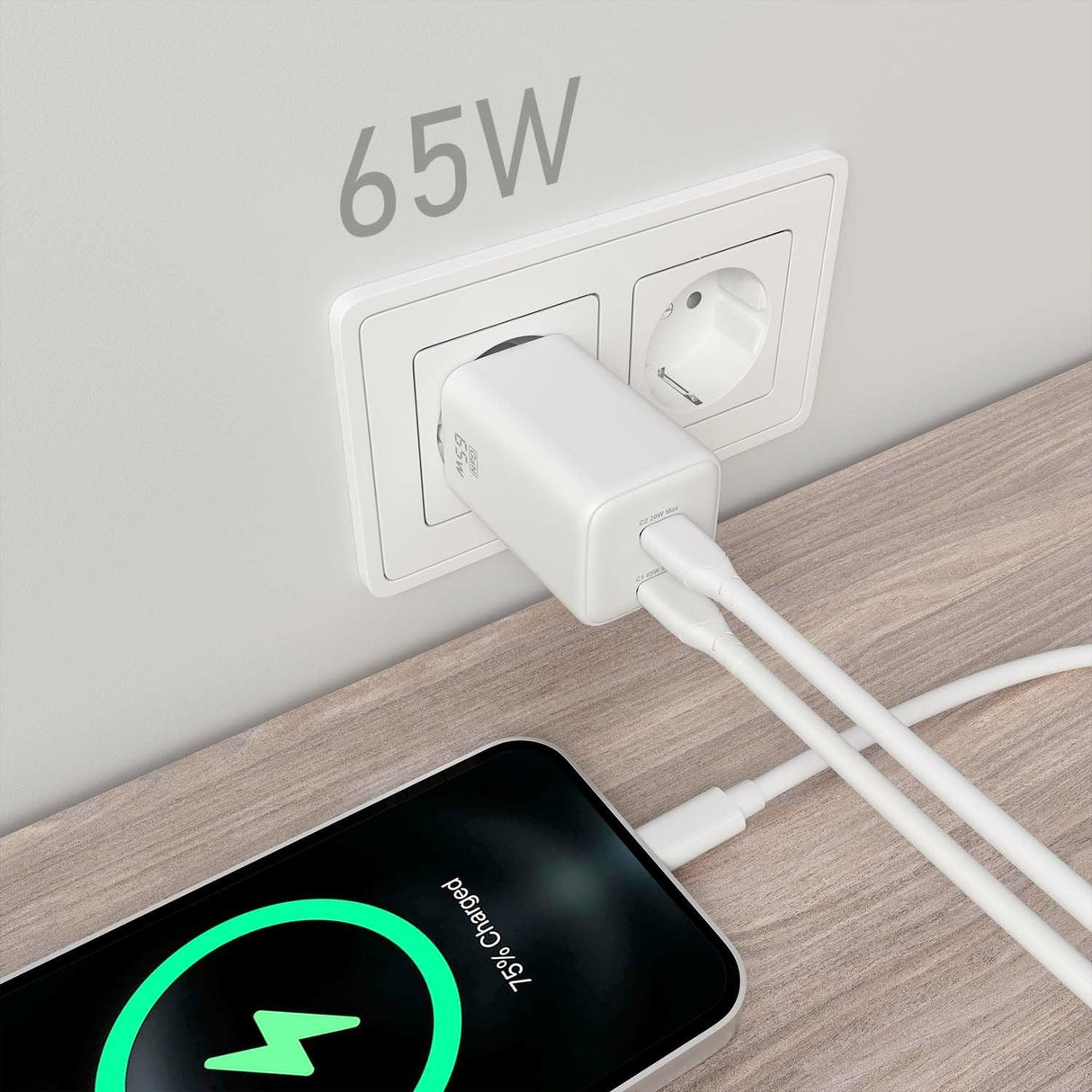 Aisens Cargador Gan 65w, 2xusb-C Pd3.0 Qc4.0, Blanco