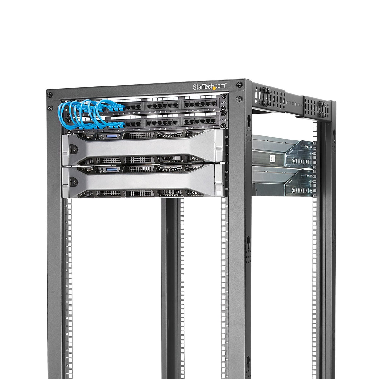 EAN 0065030858519 - StarTech.com 4POSTRACK25U armario rack Rack o bastidor independiente Negro imagen 3