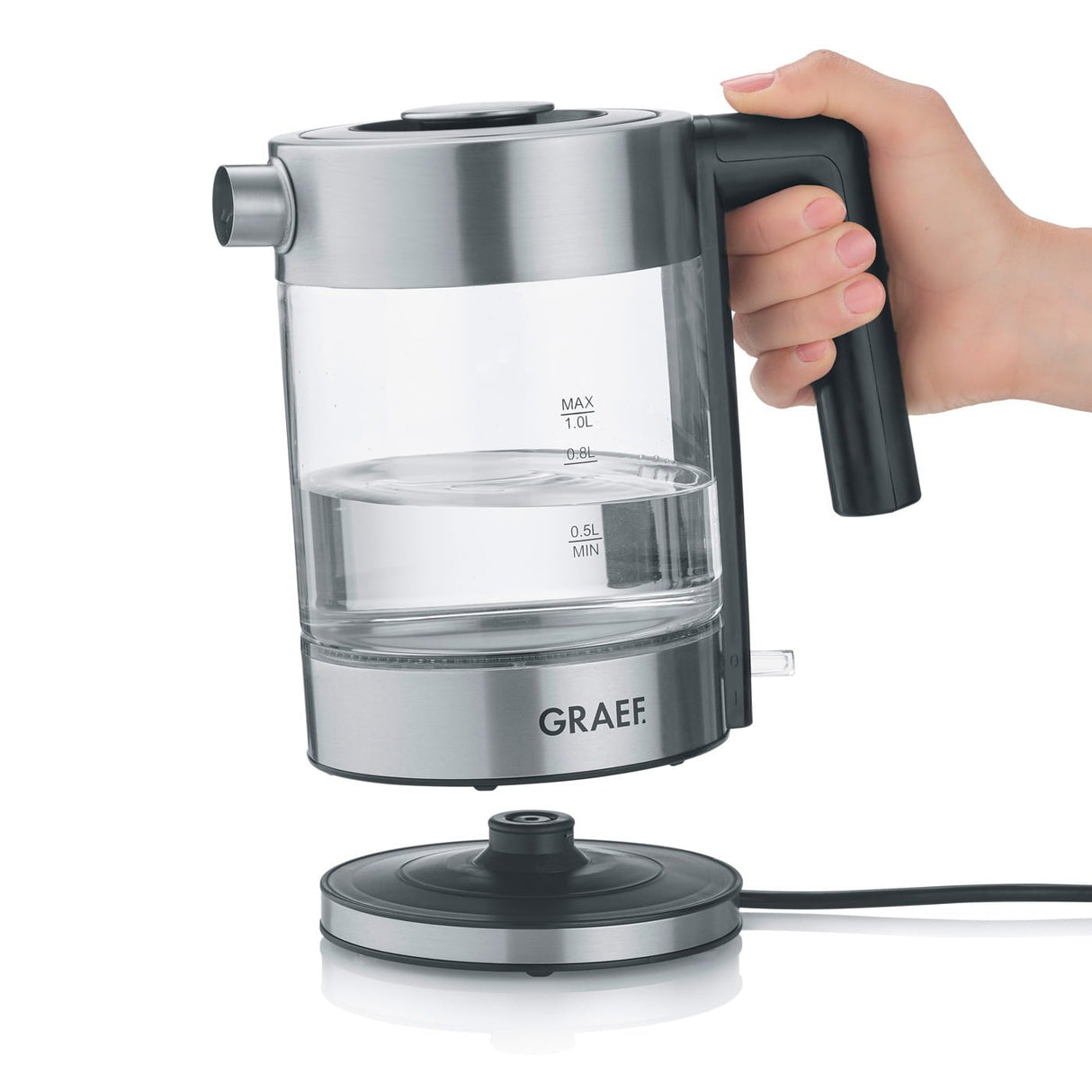 Graef Wk300 Tetera Eléctrica 1 L 2000 W Negro, Acero Inoxidable, Transparente