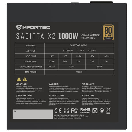 EAN 8435443722448 - Nfortec NF-PSU-SAGITTAX2-FM-1000W unidad de fuente de alimentación 20+4 pin ATX ATX imagen 6
