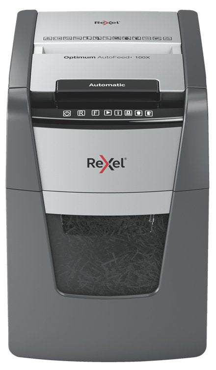 Destructora Automática Rexel Autofeed + 100x, P-4, Corta Confeti (4x28mm), 100 Hojas, Papelera De 34 Litros