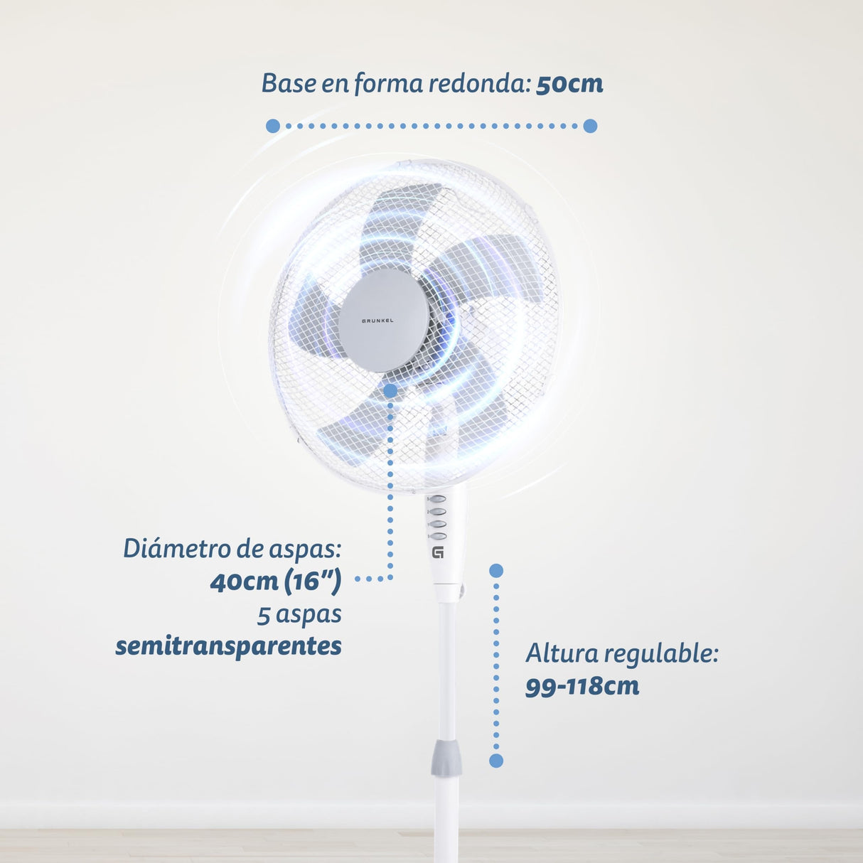 Ventilador De Pie Grunkel Fan-165x 50w 5 Aspas 40cm 3 Velocidades