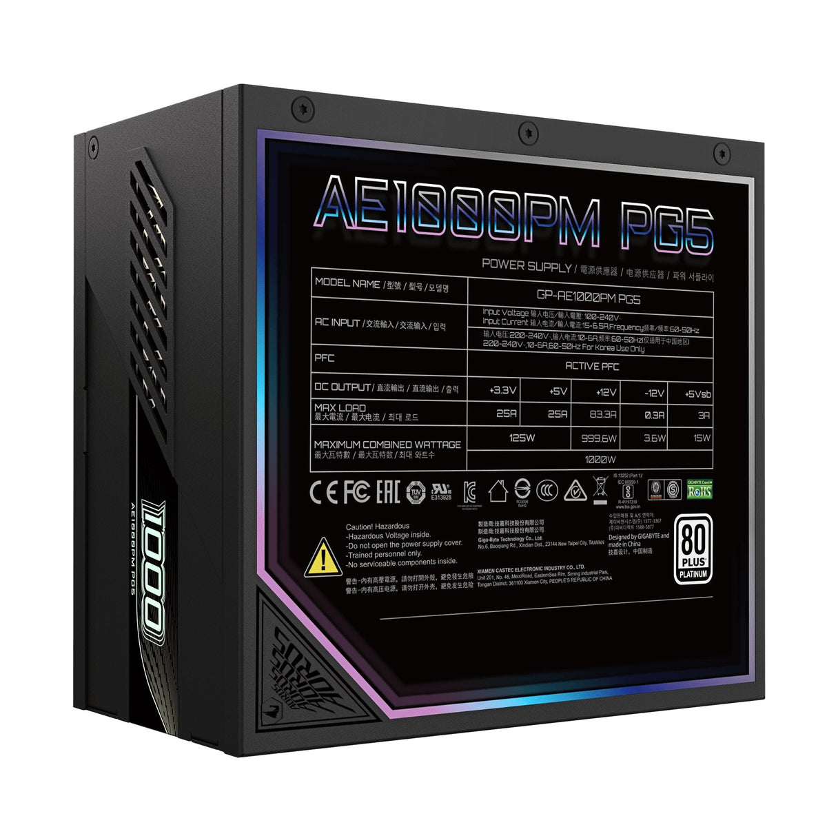 Fuente Alimentacion Gigabyte Gp-Ae1000pm Pg5,1000w,Active Pfc,80+ Platinum,Modular,Atx