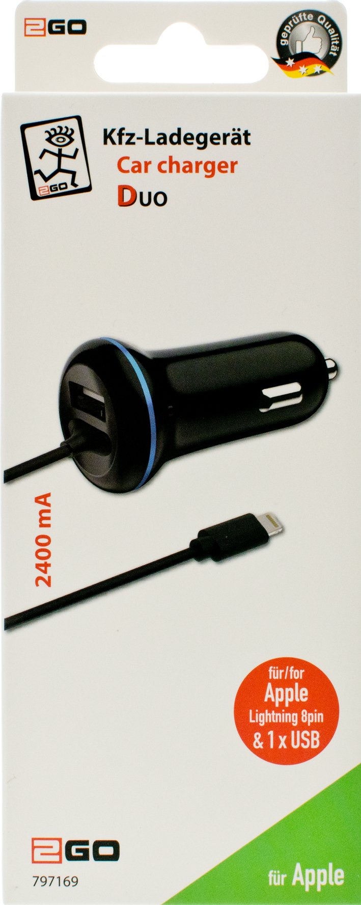 Cargador De Coche Usb 2go Lightning 12v/24v 2.4a, Negro