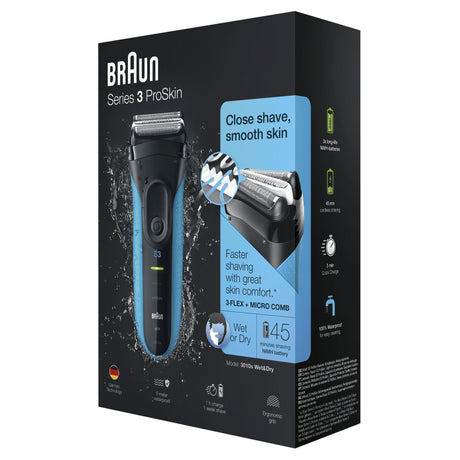 EAN 4210201112129 - Braun Series 3 3010 Wet & Dry Máquina de afeitar de láminas Recortadora Negro, Azul imagen 3