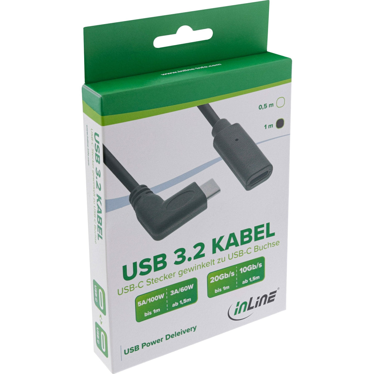 Cable Usb 3.2 Inline, Tipo C Macho En Ángulo A Hembra, Negro, 1 M