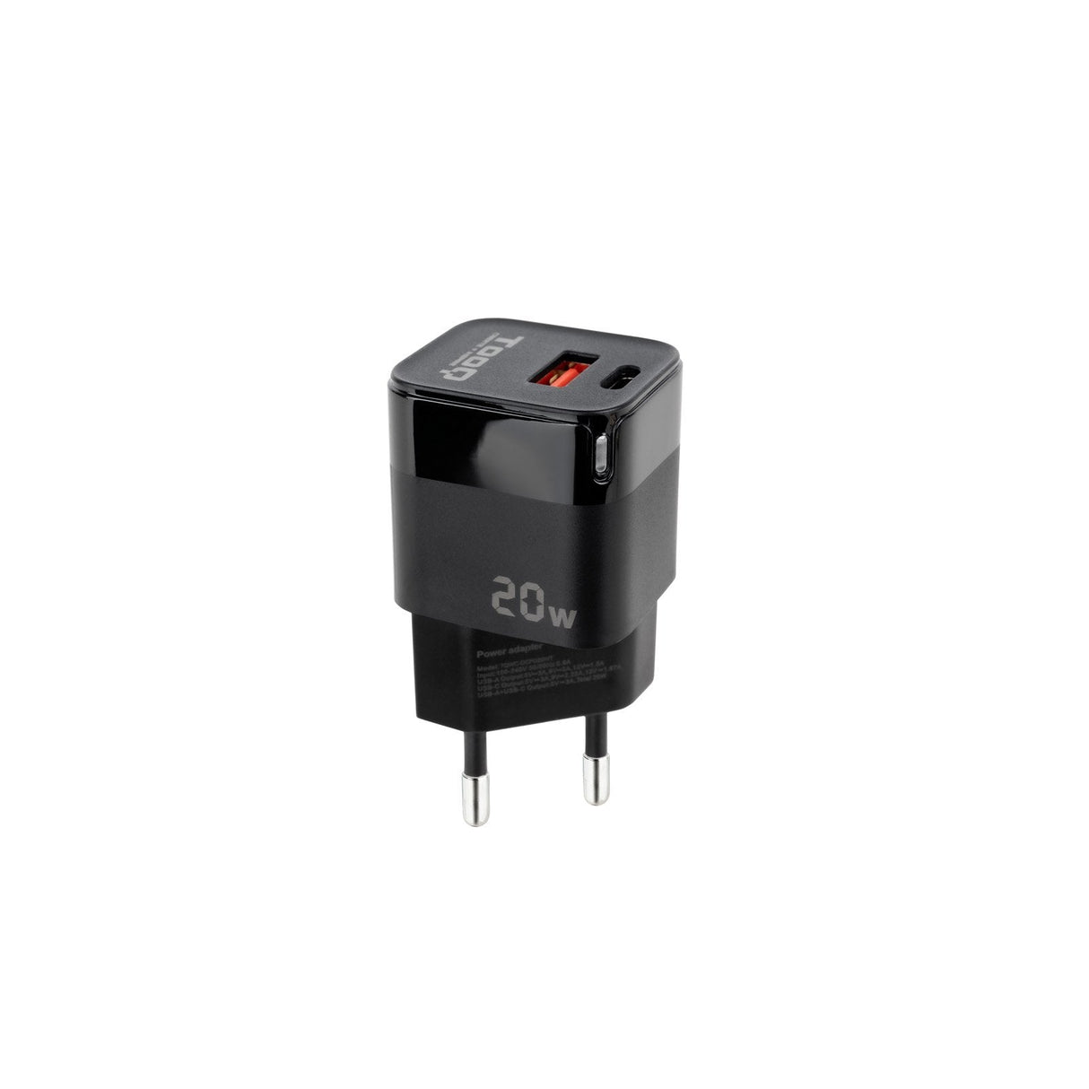 Tooq Cargador De Pared Usb-C/Pd + Usb-A/Qc 20w - Negro