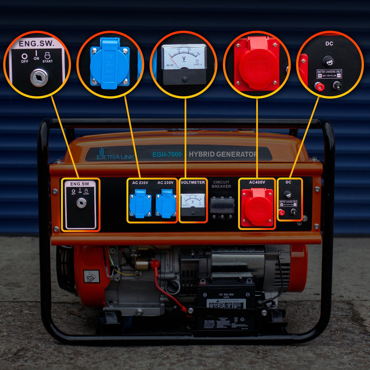 Extralink Ex.30714 Motor-Generador 7000 W 25 L Gasolina Negro, Naranja