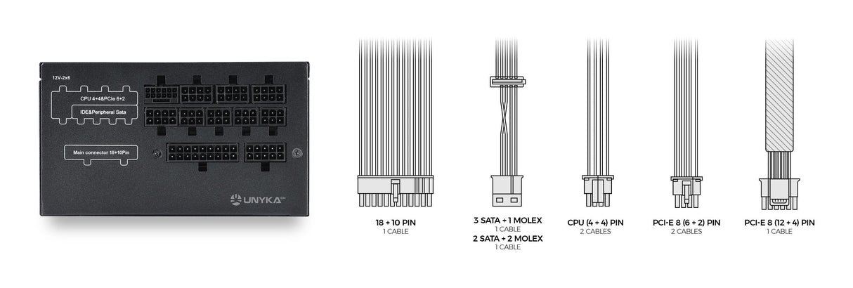 Fuente De Alimentacion Unykach Atilius 3.1 Black 750w 80 Plus Gold 750w Atx 3.1 - Full Modular - Ventilador 120mm