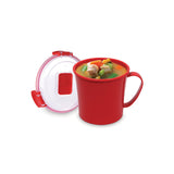 Sistema Recipiente Para Microondas, Adecuado Para Sopas, Guisos, Fideos Y Bebidas Calientes, Mediano, 656 Ml, Rojo/Transparente