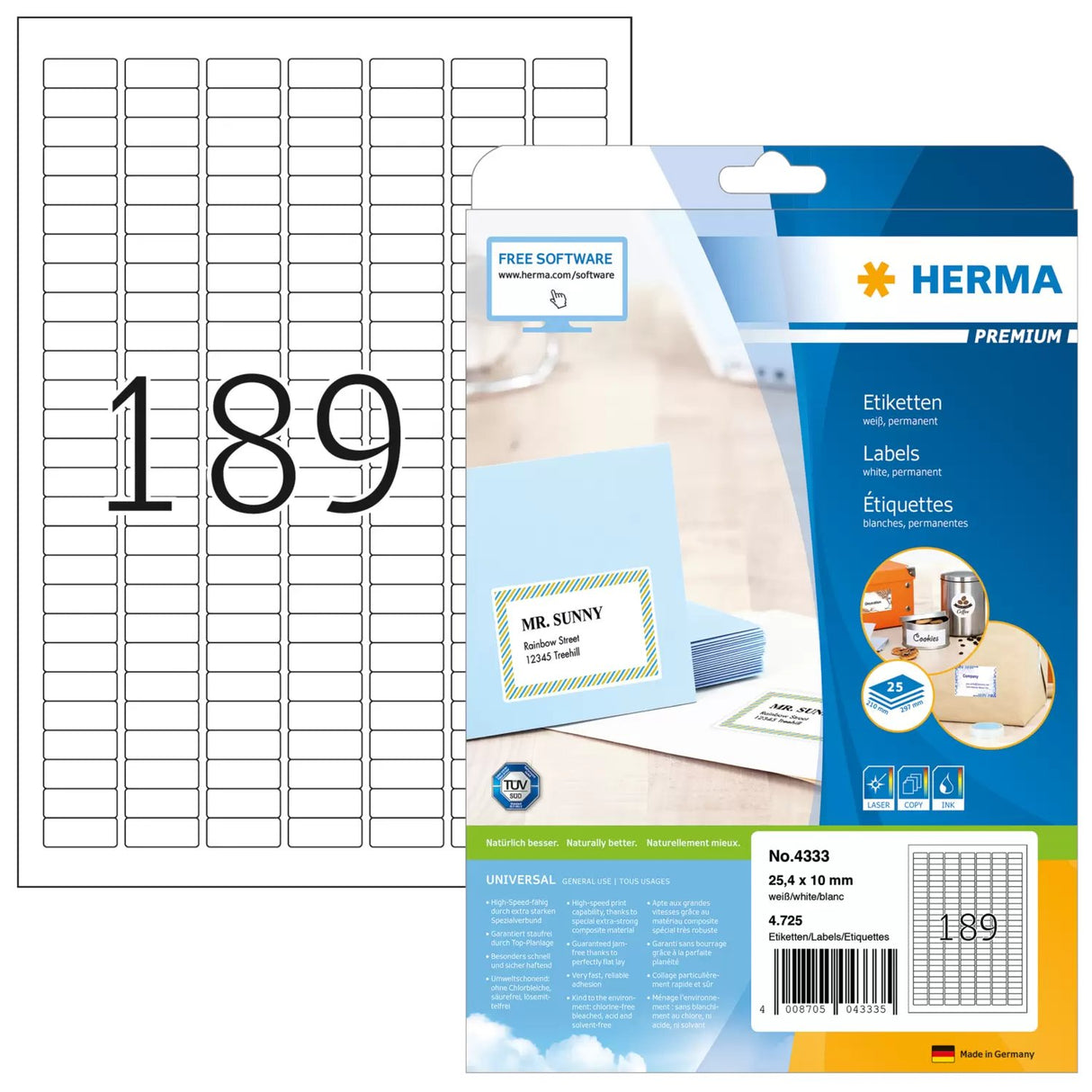 EAN 4008705043335 - HERMA 4333 etiqueta de impresora Blanco Etiqueta para impresora autoadhesiva imagen 1