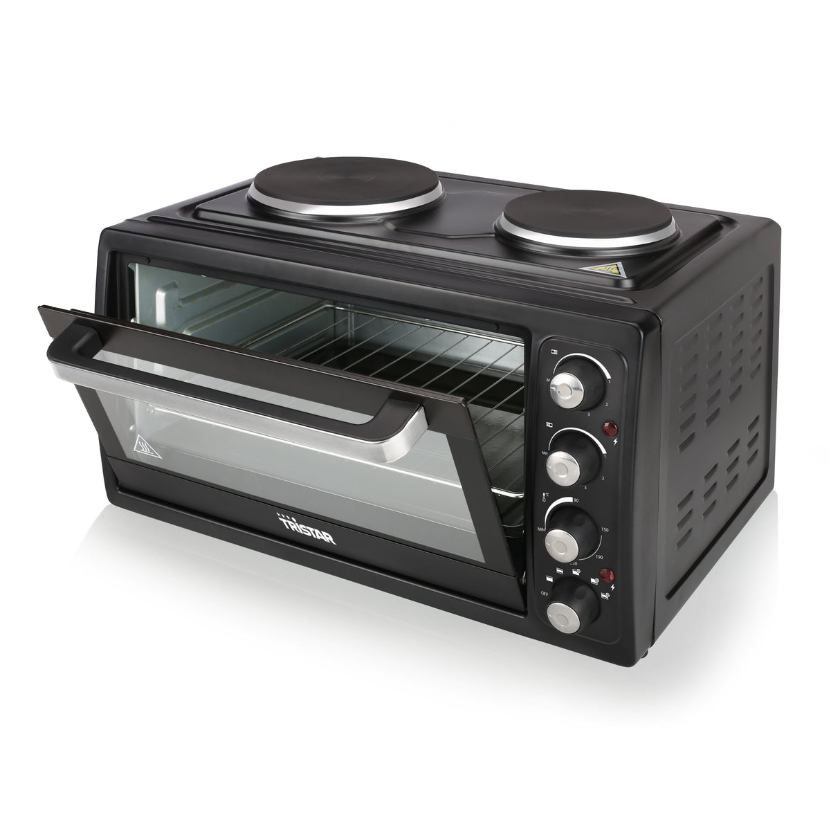 Mini Horno Con 2 Placas Eléctricas En La Parte Superior Tristar Ov-1443--38 L-3100 W-Función De Calor Del Ventilador-Negro