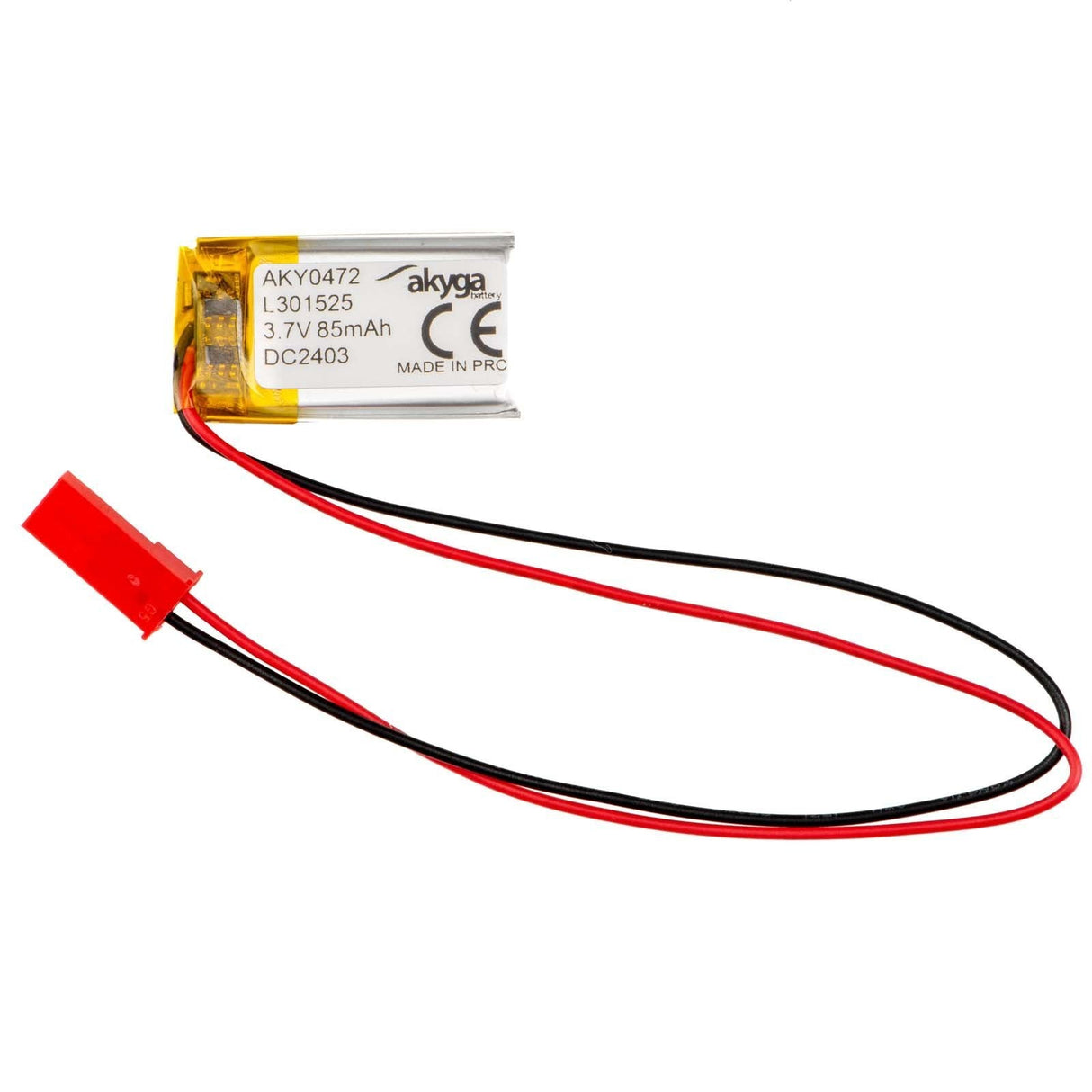 Akyga Lithium Polymer Battery Aky0472 Lp301525 Li-Po 3.7v 85mah Pcm Jst 2.54 2-Pin Connector 150mm