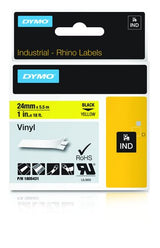 Dymo Rhino Cinta De Etiquetas Industrial Adhesiva Id1-24, Negro Sobre Amarillo De 24mmx5´5m, Vinilo