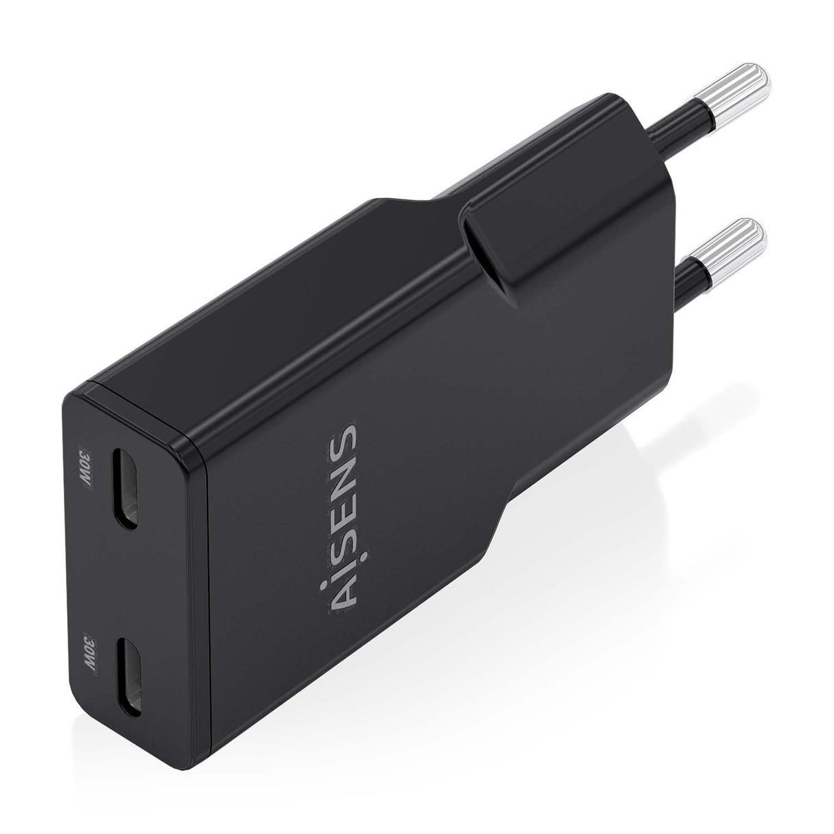 Aisens Cargador Gan Ultra Delgado 30w, 2xusb-C Pd3.0 Qc4.0, Negro