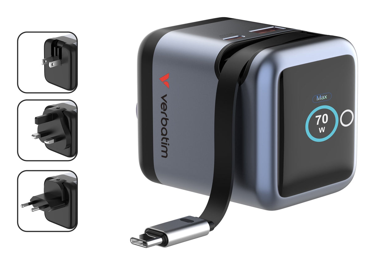 Cargador Smart Mini Gan 70w Wysuwany Cable Usb-C Eu, Uk, Usa