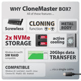Eem2-20gd Carcasa Externa De Aluminio Usb-C 3.2 Gen2x2, Ssd Nvme M.2 Dual De 20 Gb/S, Clone Master