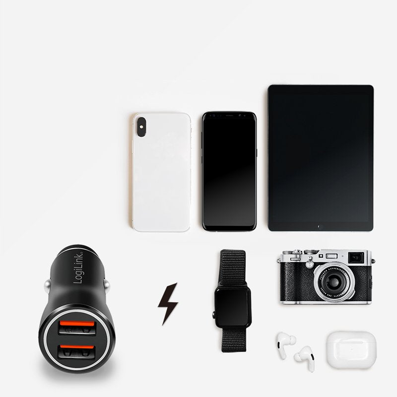 Logilink Car Charger, 2 Port, 10.5w, Illuminated, Negro