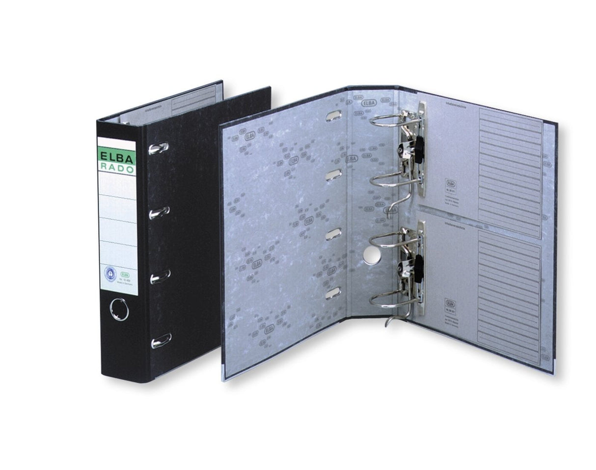 Elba Archivador Doble Mecanismo Lomo Ancho Rado A4 Cartón Extra Rígido Jaspeado Negro
