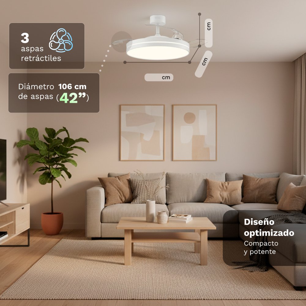 Ventilador De Techo Grunkel Skywhite42 30w 3 Aspas 106cm 6 Velocidades