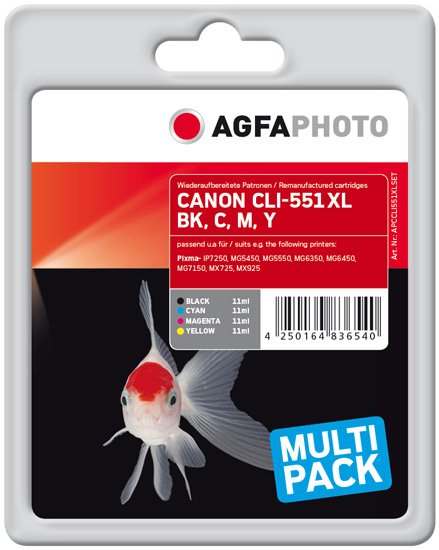 EAN 4250164836540 - AgfaPhoto APCCLI551XLSET cartucho de tinta 4 pieza(s) Negro, Cian, Magenta, Amarillo imagen 1