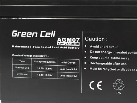 EAN 5902701411534 - Green Cell AGM Battery 12V 12Ah - Batterie - 12.000 mAh Sealed Lead Acid (VRLA) imagen 2