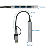 Hub Ewent Ew1154 Usb-C 3.2 Gen1 5gbps 1xusb-A 3.2 3xusb-A 2.0 Aluminio