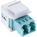 Adaptador Snap-In Keystone De Fibra Óptica Inline Blanco, Dúplex Lc/Lc, Mm, Funda De Cerámica, Aguamarina