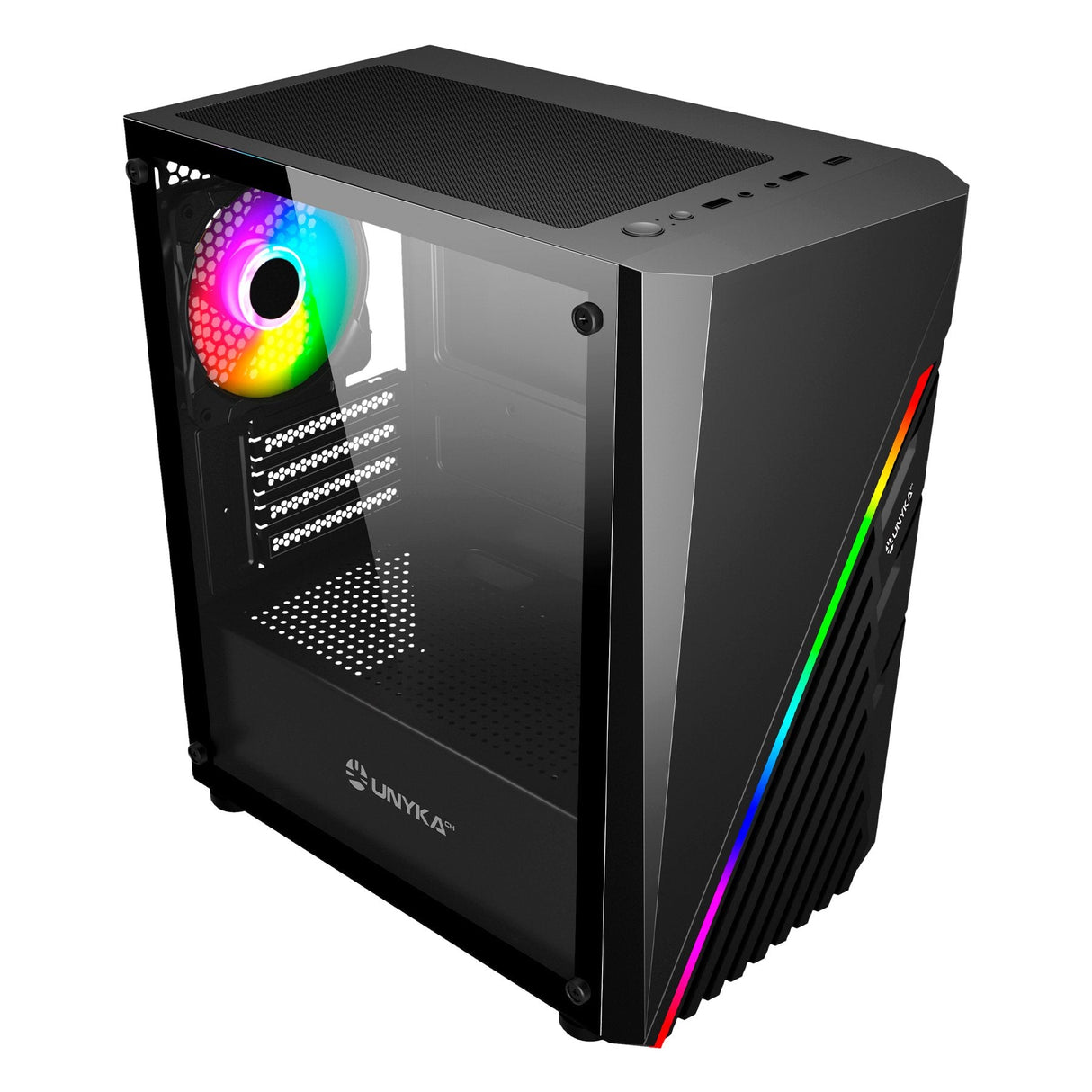 Caja Pc Unykach Mini Glayze  Micro-Atx - Iluminacion Argb - Ventana Lateral Cristal Templado - Usb-A 2.0/3.0 Y Audio - 1