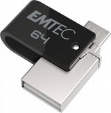 Emtec T260b Unidad Flash Usb 64 Gb Usb Type-A / Micro-Usb 2.0 Negro, Acero Inoxidable