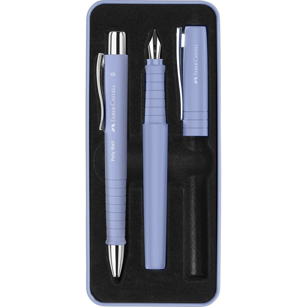 Faber-Castell Poly Pack De Boligrafo Poly Ball Y Pluma Estilografica Poly Pen Con Plumin B - Clip De Metal - Azul