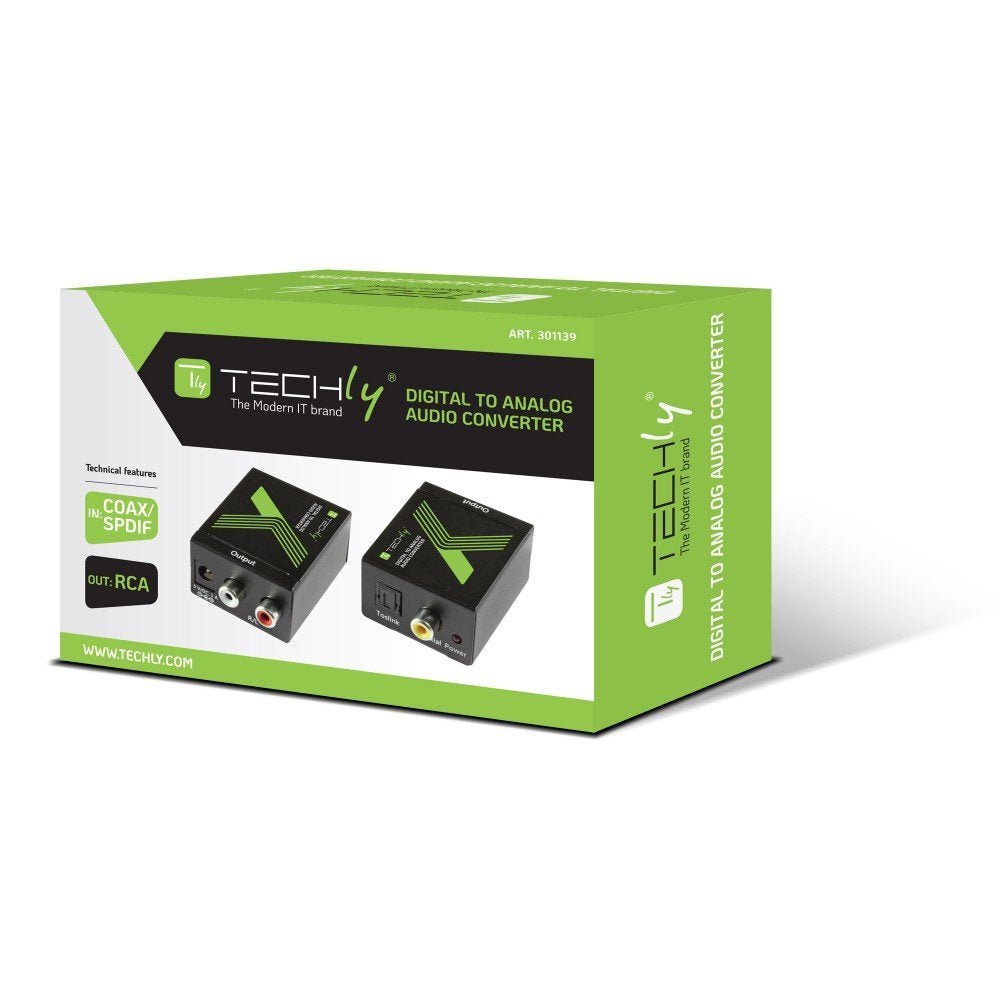 Techly Convertidor Digital Y Analógico Toslink Spdif Coaxial Audio L/R Rca C