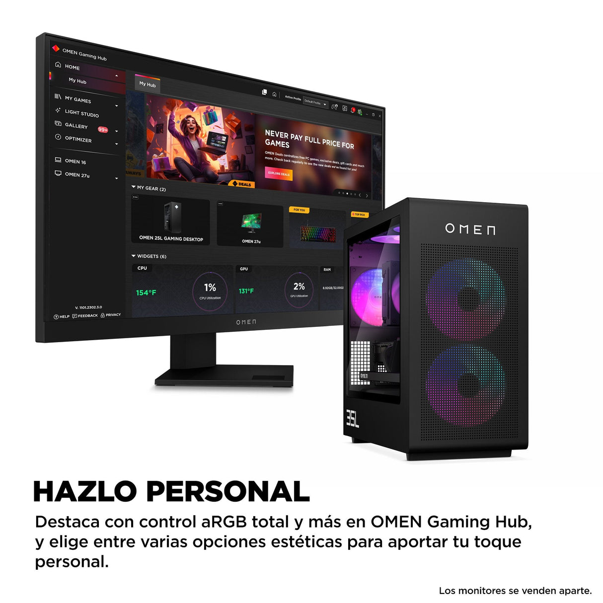 Pc Gaming Hp Omen Gt16-0056ns Intel Core I7-14700f 16gb 1tb Ssd Geforce Rtx 5060 Ti Sin Sistema Operativo