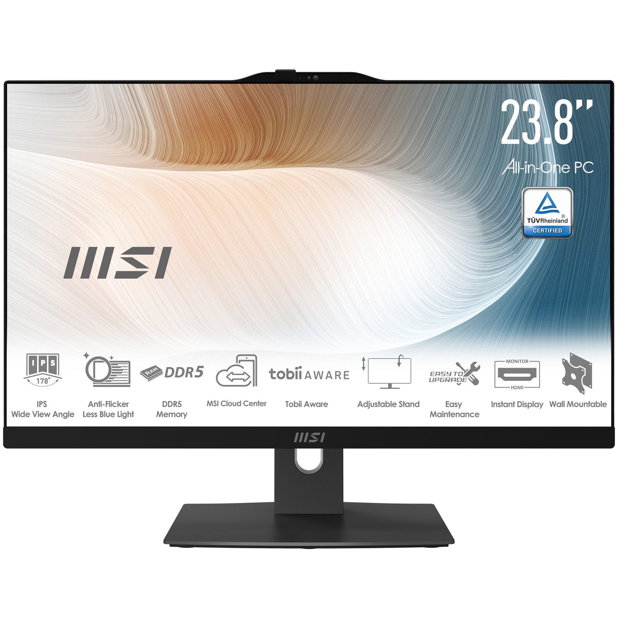 Msi Modern Am242tp 1m-1230eu Intel Core 3 100u 60,5 Cm (23.8) 1920 X 1080 Pixels Pantalla Táctil Pc All-In-One 8 Go Ddr5-Sdram 256 Go Ssd Windows 11 Pro Wi-Fi 6e (802.11ax) Negro