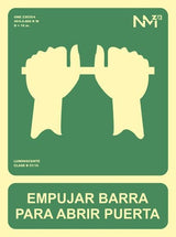 Cartel De Evacuación "Empujar Barra Para Abrir Puerta" Clase B (Pvc 0,7mm) 22.4x30cm Normaluz