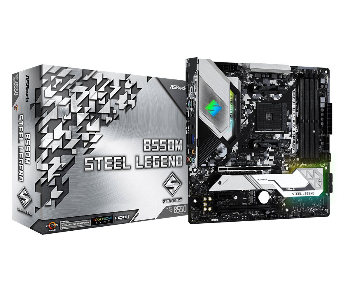 Placa Base Asrock B550m Steel Legend, Amd, Zócalo Am4, Amd Ryzen, Ddr4-Sdram, Dimm, 2133,2400,2667,2933,3200,3466,3600,3733,3800,3866,4000,4133,4200,4266,4333,4400,4466,4533 Mhz