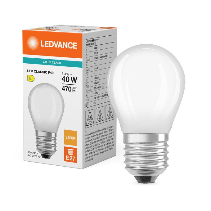 Osram Led Classic P 40 Filament P 3.4w 827 Frosted E27 Led-Lampen, Klassische Mini