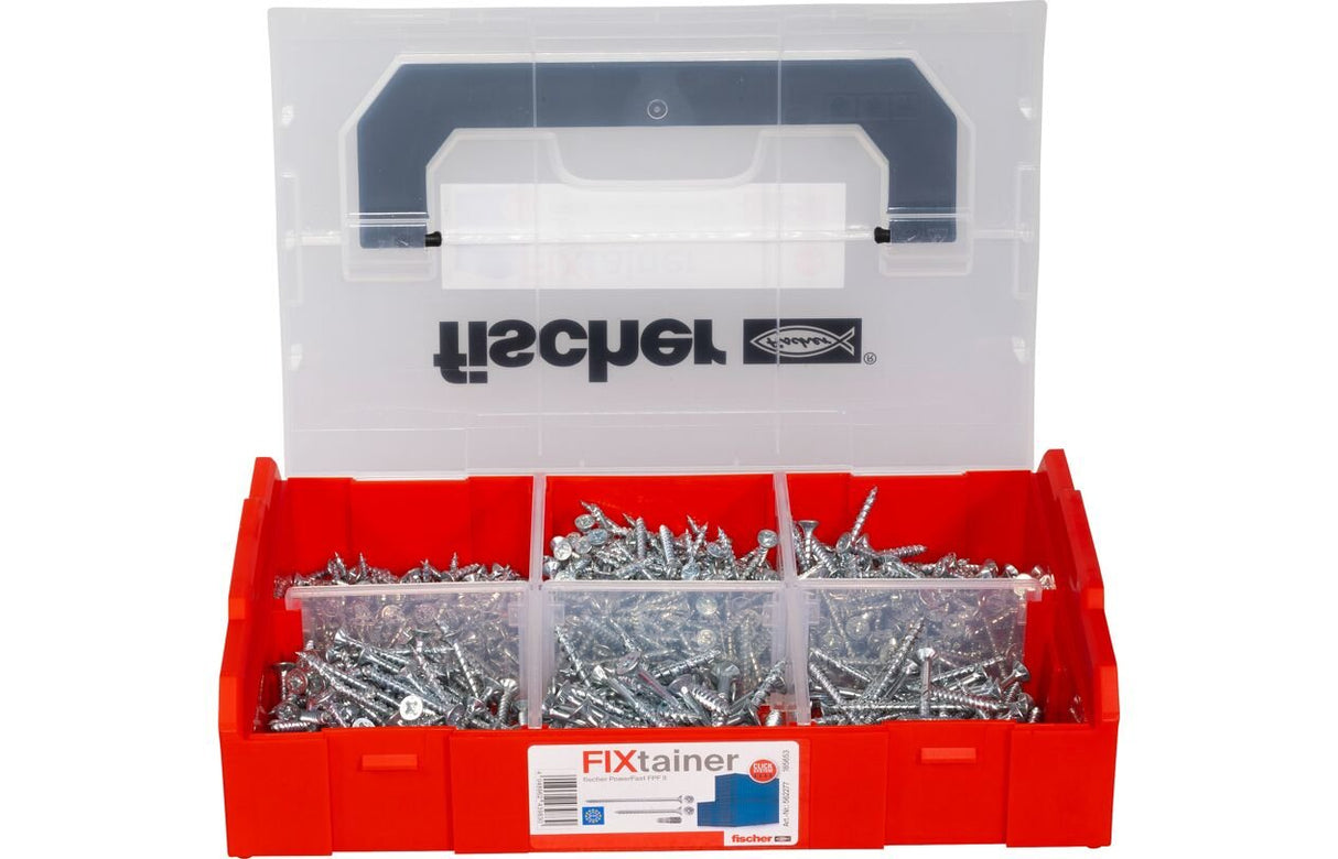 Fischer Fixtainer Powerfast Ii Cabeza Avellanada Pz, Juego De Tornillos 702 Piezas, Rosca Parcial Y Total, Galvanizado 562277