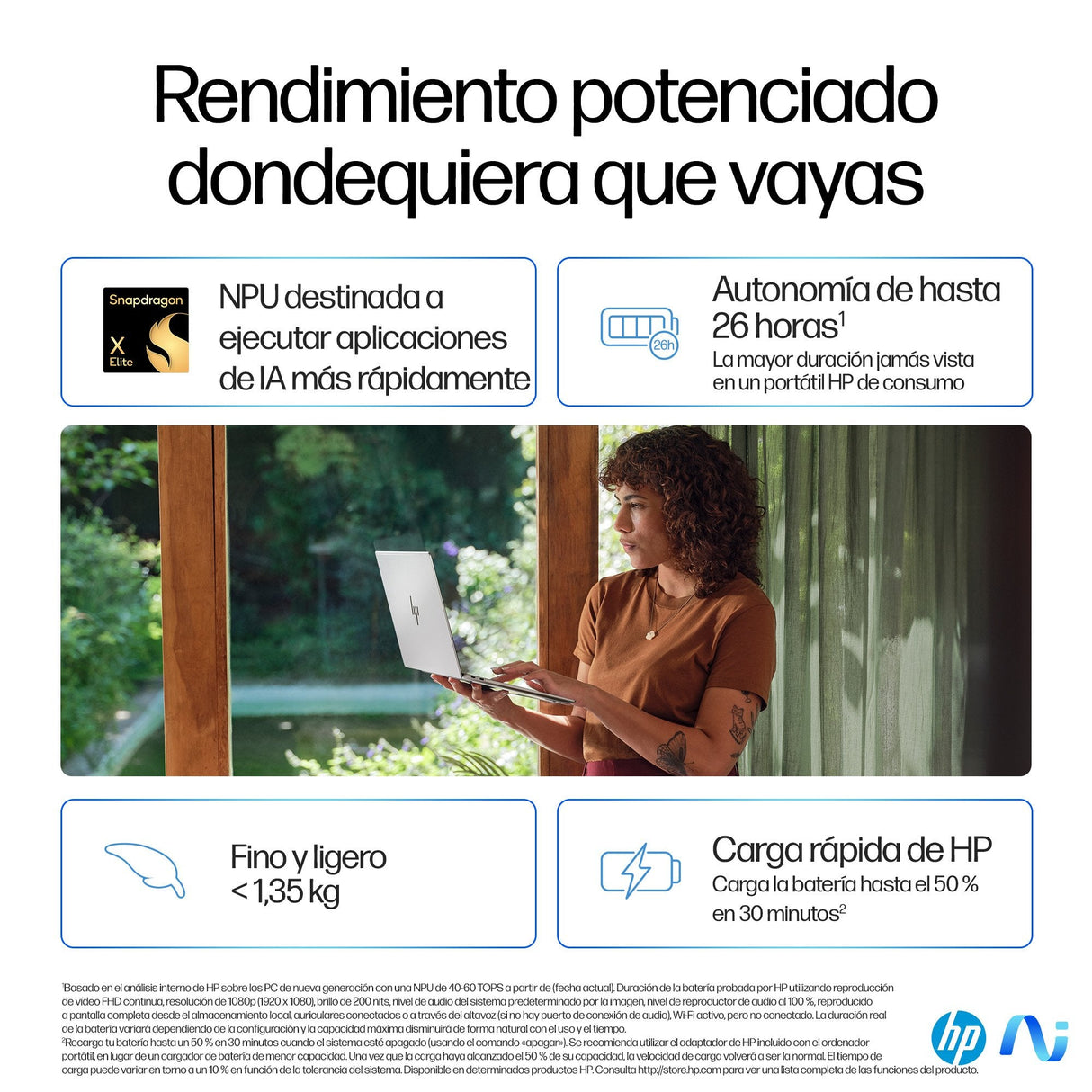 Portátil Hp Omnibook X 14 Qc Snapdragon X1e-78-100 (12c) 32gb Lpddr5x 1tb Gen4 Adreno Andaz Touch/2.2k (2240x1400) Ips 300n Narrow Border Win 11