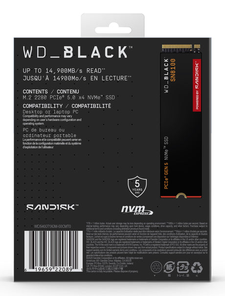 EAN 0619659220891 - SanDisk Black WD_BLACK SN8100 NVMe 4 TB M.2 PCI Express 5.0 TLC 3D NAND imagen 9