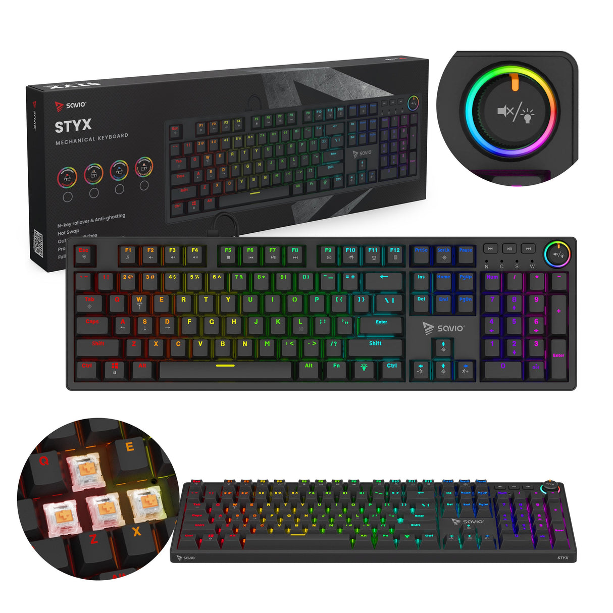 EAN 5901986049531 - Savio STYX Outemu Peach Silent teclado Juego Bluetooth QWERTY Internacional de EE.UU. Negro imagen 1
