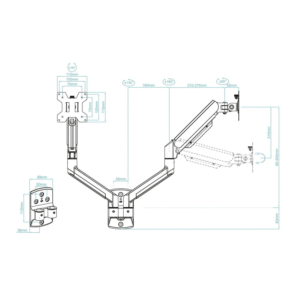 EAN 8433281016507 - TooQ LP1434TNR-B soporte para monitor 86,4 cm (34") Escritorio Blanco imagen 8