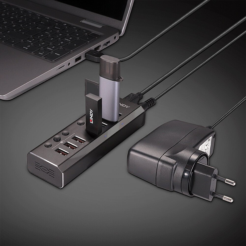 EAN 4002888433716 - Lindy 43371 hub de interfaz USB 3.2 Gen 1 (3.1 Gen 1) Type-B 5000 Mbit/s Negro imagen 5