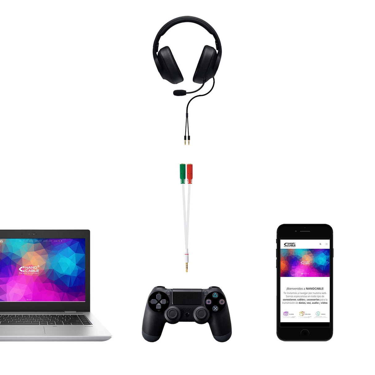 Nanocable Cable Adaptador Audio Jack 3.5mm Macho 4 Pines A 2x Jack 3.5mm Hembra 3 Pines 0.20m - Blanco